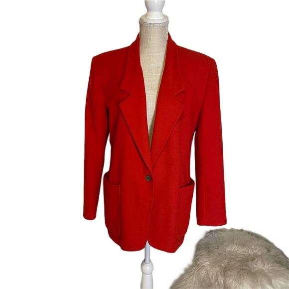 Vintage Neiman Marcus 100% Cashmere Red Orange One Button Blazer Jacket Size 8 - Picture 1 of 7